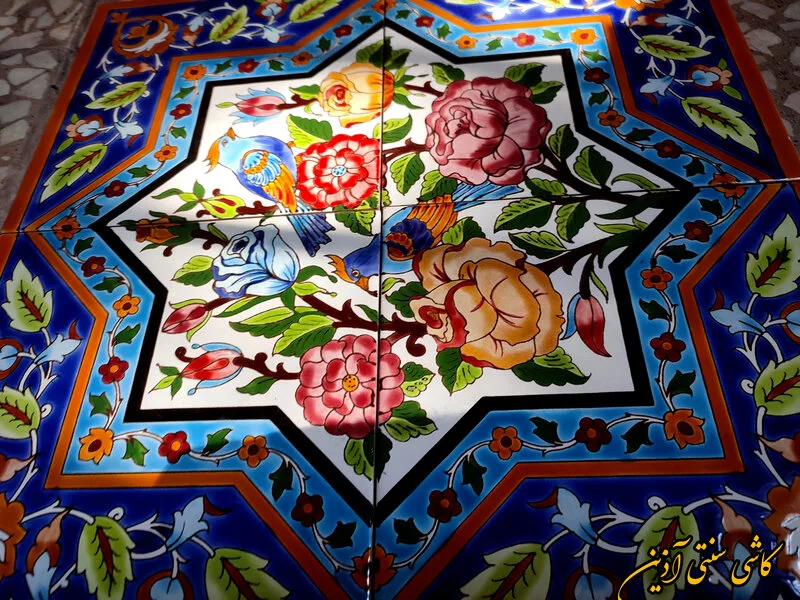 کاشی سنتی هفت رنگ گل و مرغ 