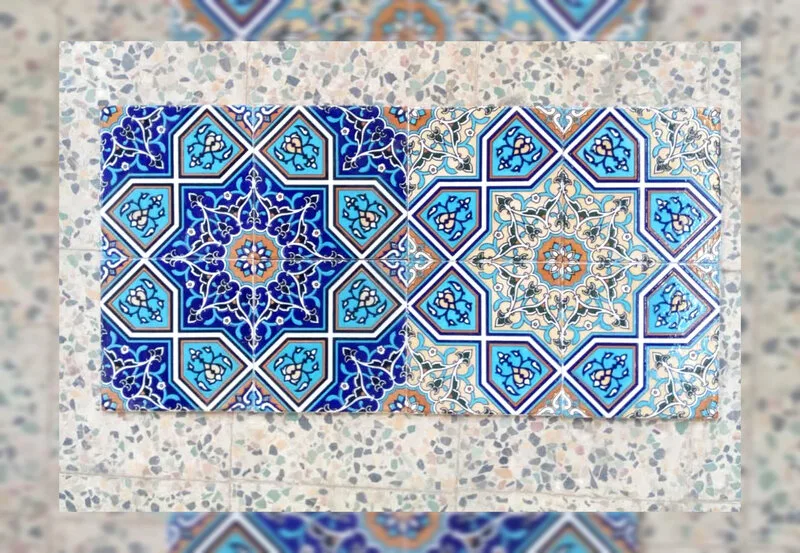 کاشی سنتی هفت رنگ فیروزه ای و آبی